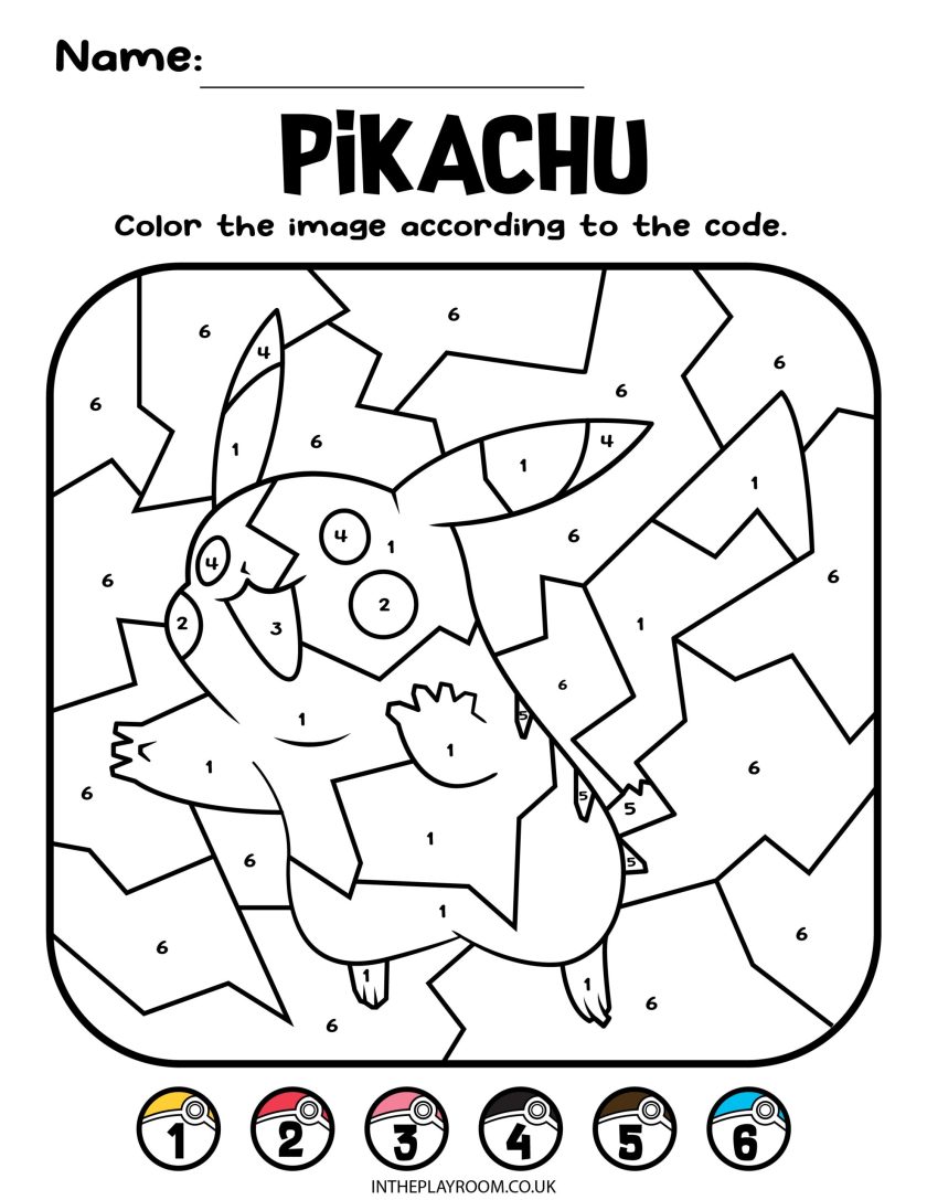 8 Pokemon Color by Number Coloring Pages for Kids - In The Playroom