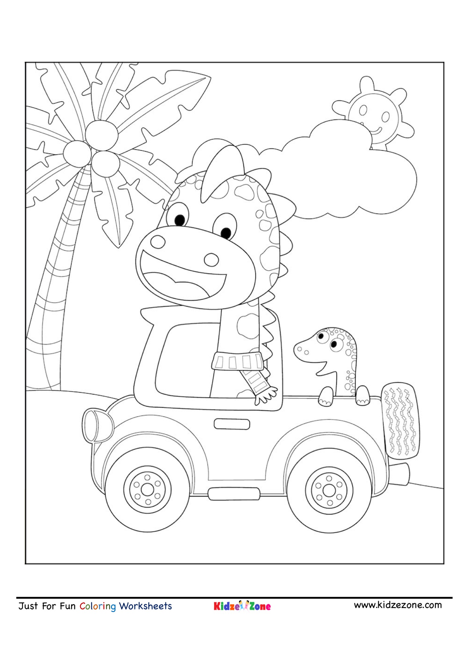 Giraffe and friends Driving coloring page - KidzeZone
