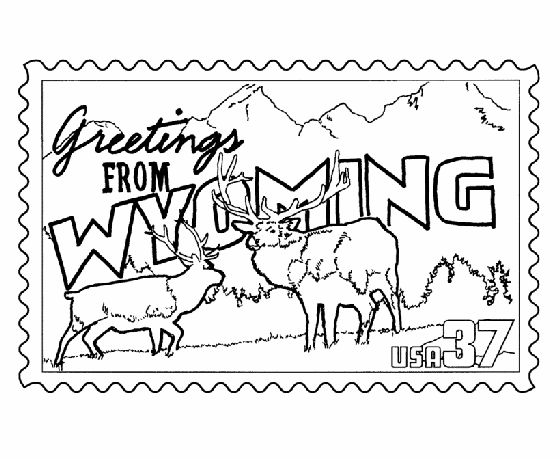 USA-Printables: Wyoming State Stamp - US States Coloring Pages