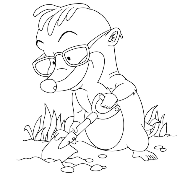 Premium Vector | Cute happy mole animal digging the ground. cartoon coloring  book page for kids.