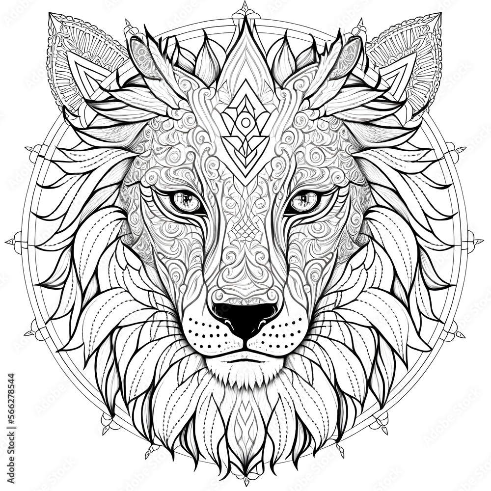 Mandala Lion Coloring Page, Lion Coloring Page, Animal Coloring Page,  Generative AI Stock Illustration | Adobe Stock