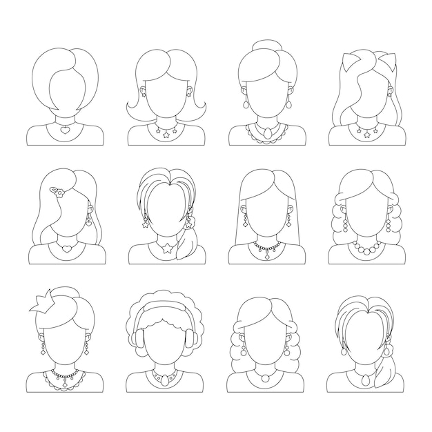 Premium Vector | Coloring book page for kids. girl heads.