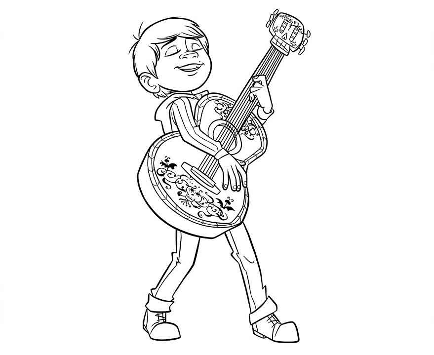Printable Coco Coloring Pages Sheet Free Coco Playing Guitar ...