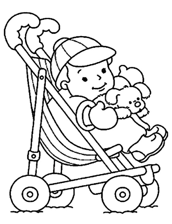 Cute Baby In A Stroller Coloring Page : Coloring Sun