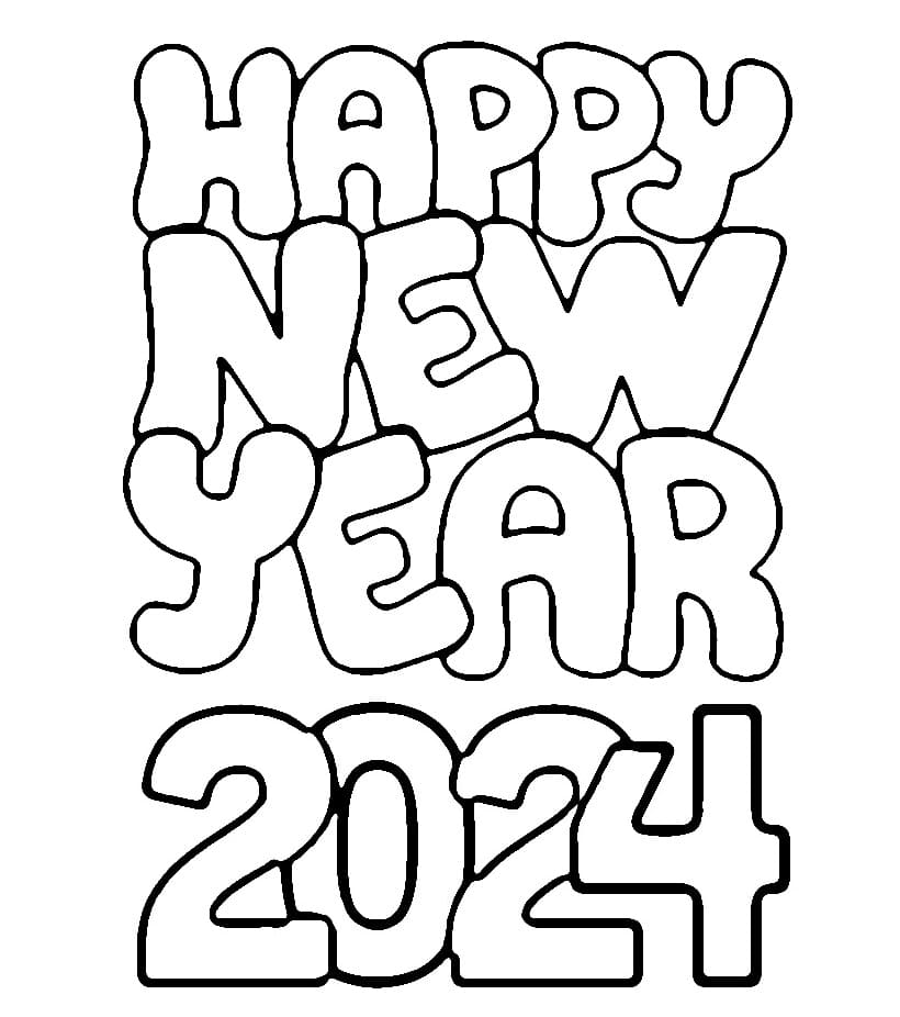 Printable Happy New Year 2024 coloring page - Download, Print or Color  Online for Free