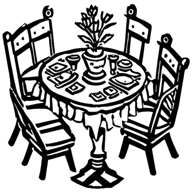 Coloring page table and chair furniture ...