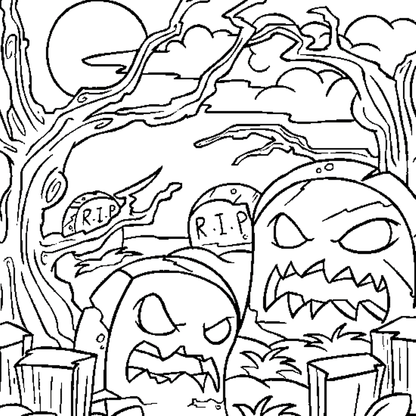 Print Halloween Coloring Pages Graveyard or Download Halloween ...
