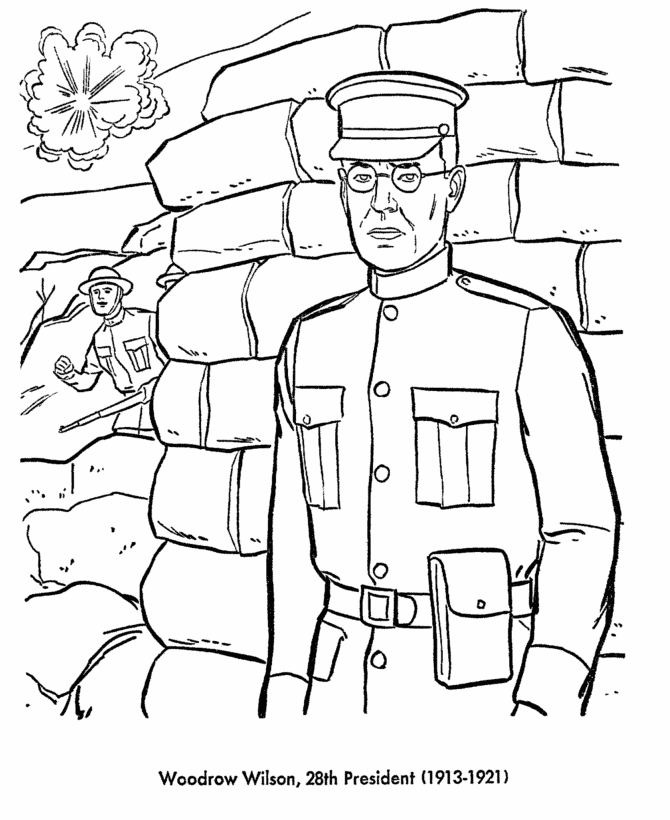 USA-Printables: Woodrow Wilson, President of the United States during WW1 -  5 - US Presidents Coloring Pages