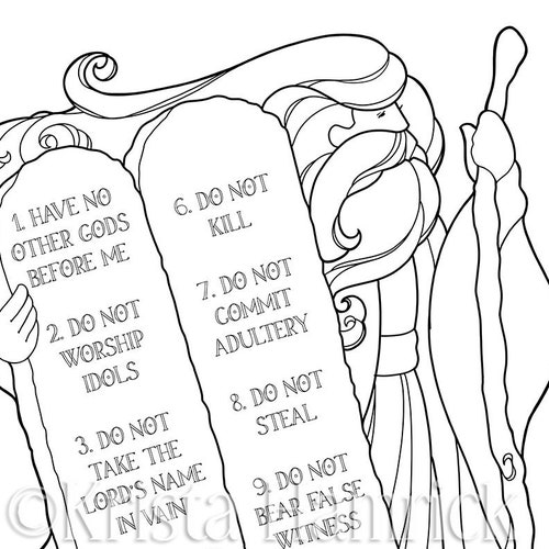 Moses and the Ten Commandments Coloring Page in Two Sizes: - Etsy