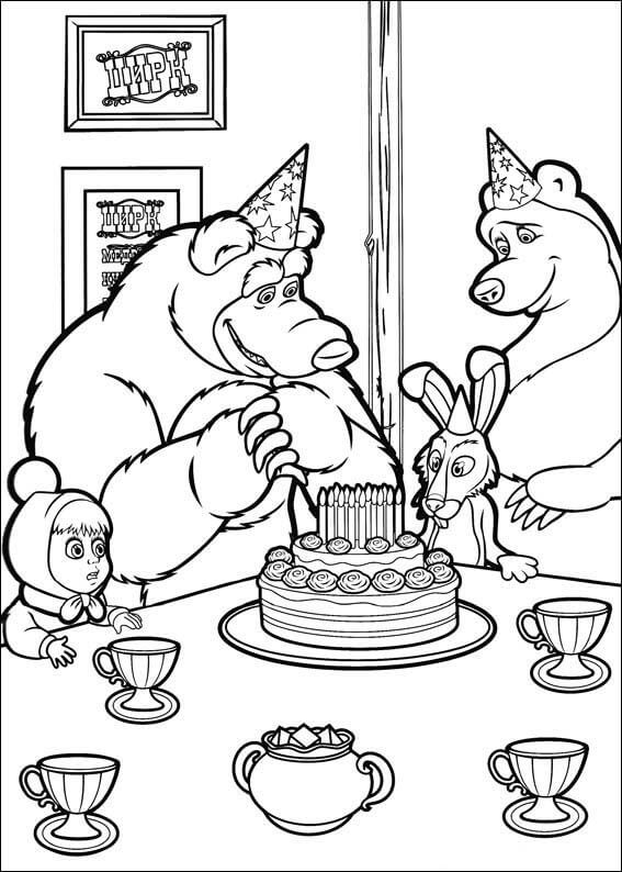 Happy birthday Masha Coloring Page - Free Printable Coloring Pages for Kids