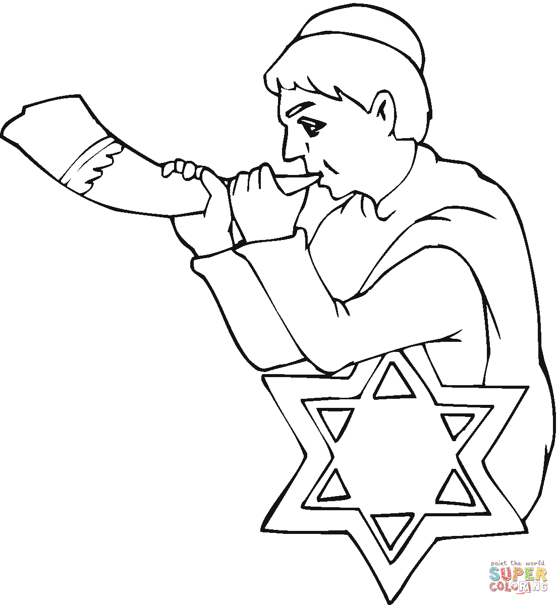 Boy with Shofar on Rosh Hashanah coloring page | Free Printable Coloring  Pages