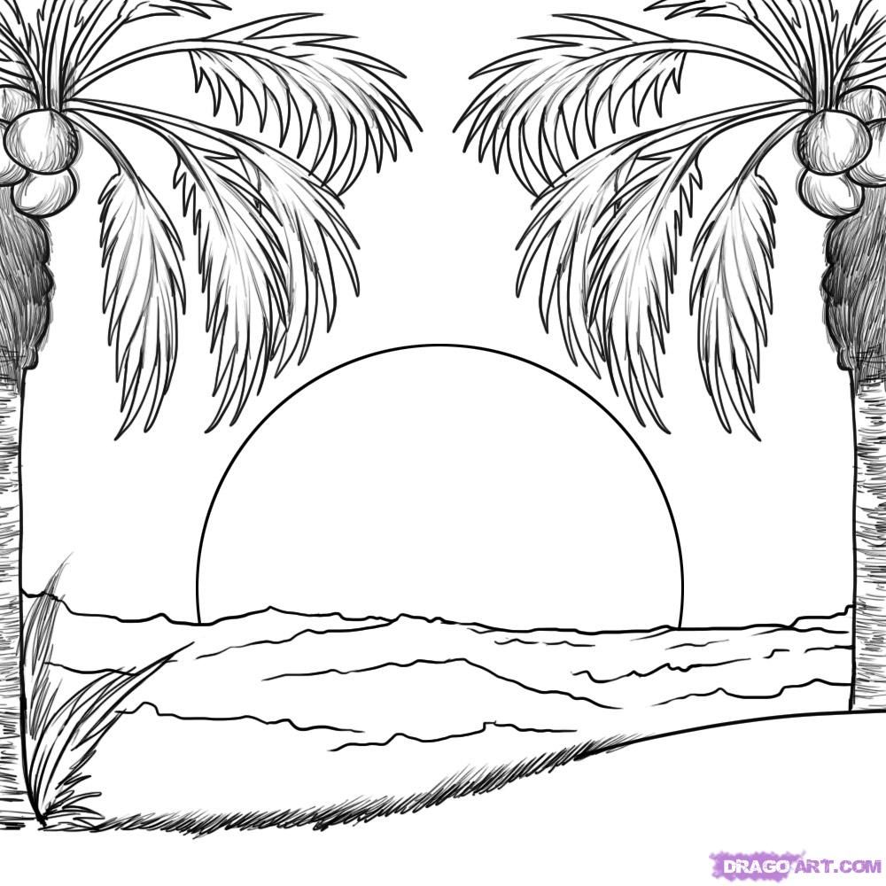 How To Draw A Sunset by Dawn | Beach drawing, Outline drawings ...