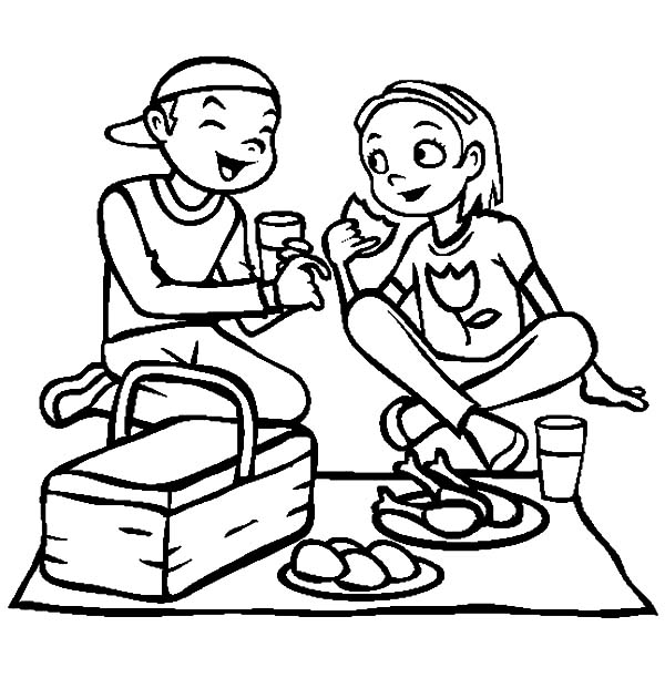 Eating Lunch at My Girlfriend Family Picnic Coloring Pages - NetArt