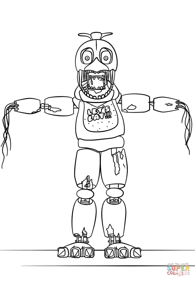 FNaF Withered Chica coloring page | Free Printable Coloring Pages