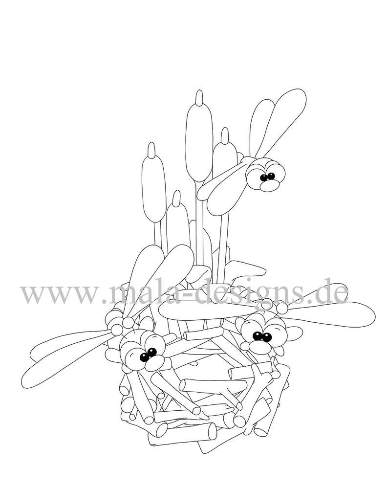 coloring page dragonflies with cattails
