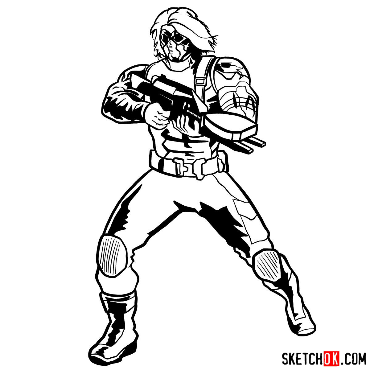 How to draw Bucky Barnes the Winter Soldier - Sketchok easy drawing guides