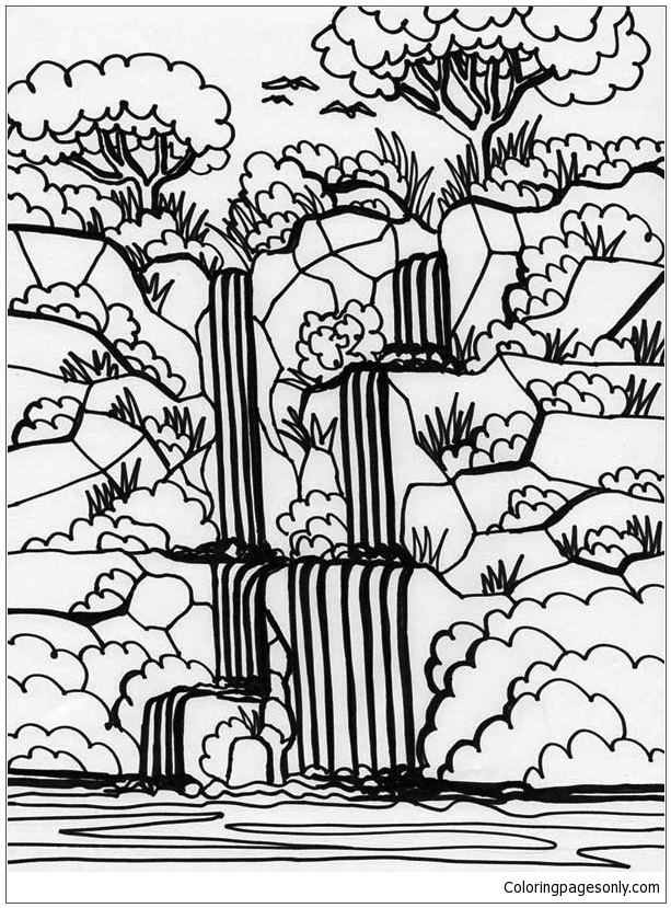 Rainforest And Waterfalls Coloring Page - Free Coloring Pages Online