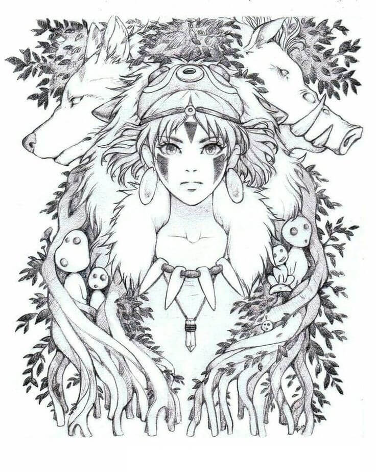 Princess Mononoke Coloring Pages - Free Printable Coloring Pages for Kids