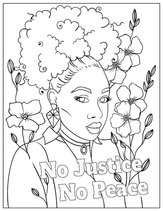 No Justice No Peace Black Woman Coloring Pages Printable - Etsy