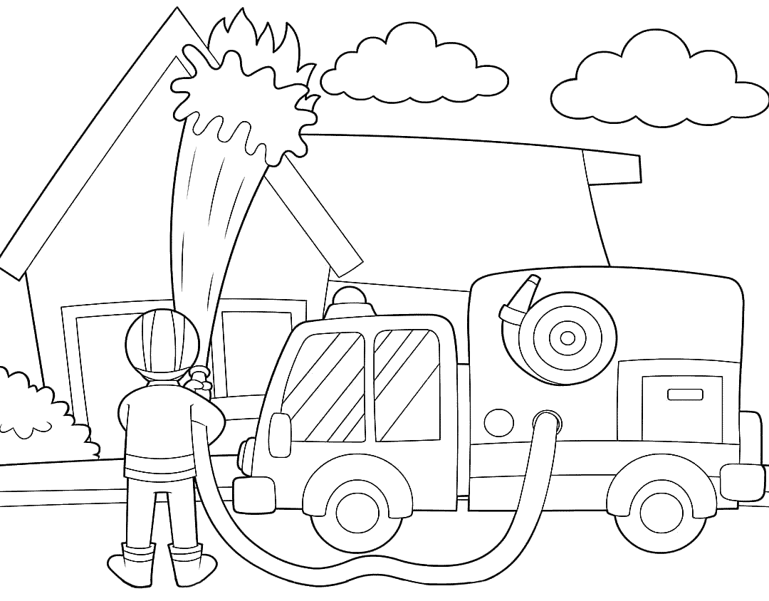 Coloring Book Fire Engine in Action to print and online