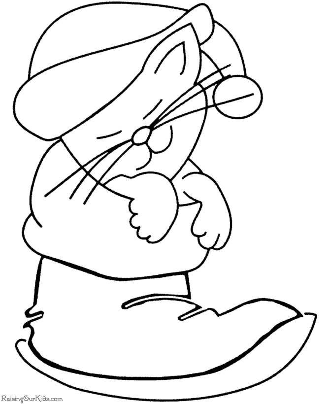 Cat in a shoe! - Christmas coloring pages