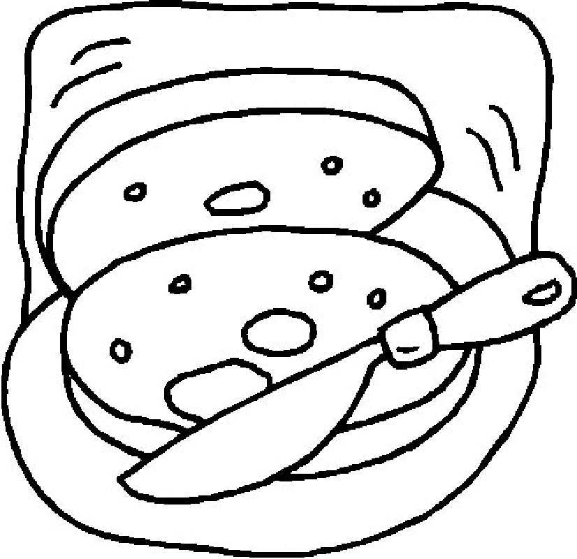 Bread And Butter Black White Coloring Pages For Kids - Food 