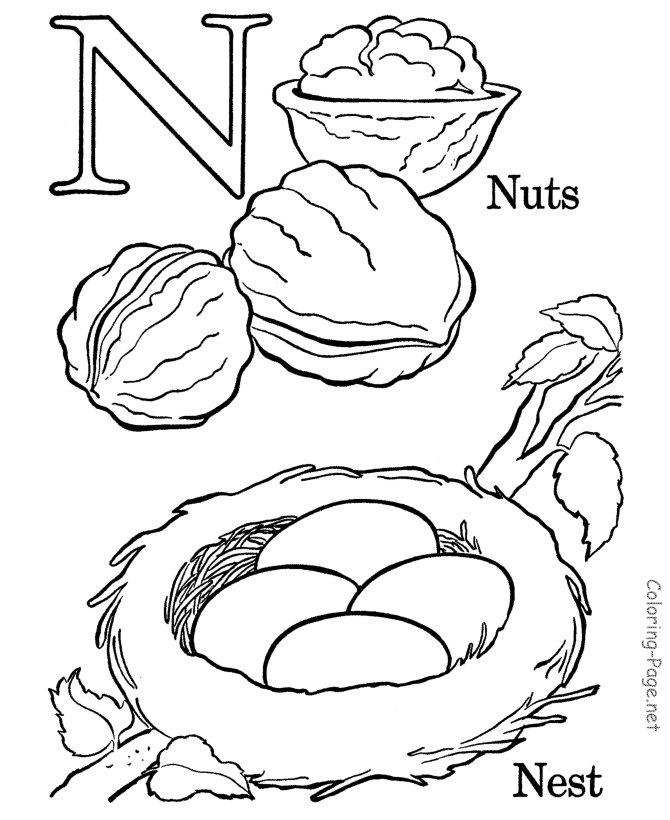 Alphabet coloring book pages - Letter N