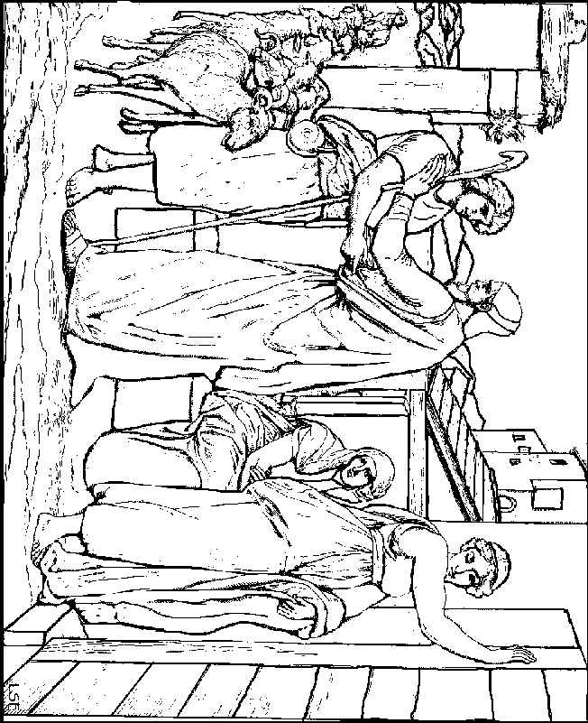 Jacob, Laban, Rachel, and Leah Coloring Page