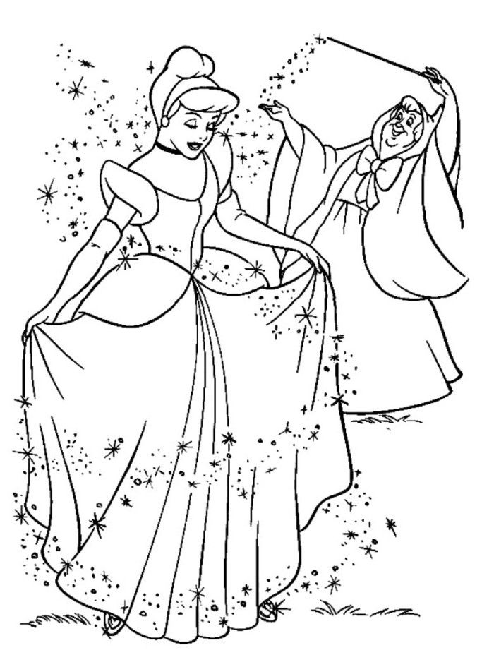 Cinderella and Fairy Free Coloring Page - Princess Coloring Pages 