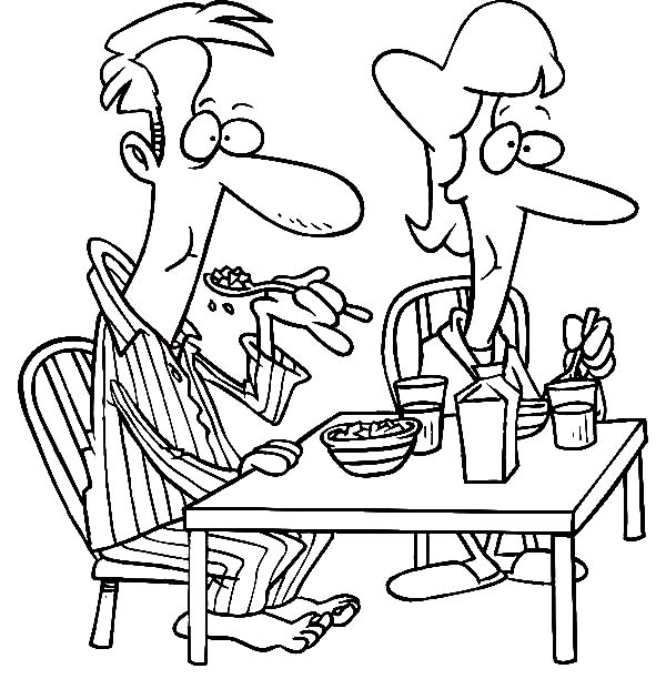 Father And Mother Eating Their Breakfast Coloring Page : Coloring Sun