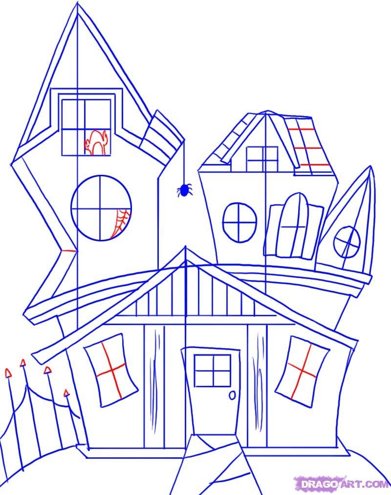 How to Draw a Spooky House, Step by Step, Halloween, Seasonal ...