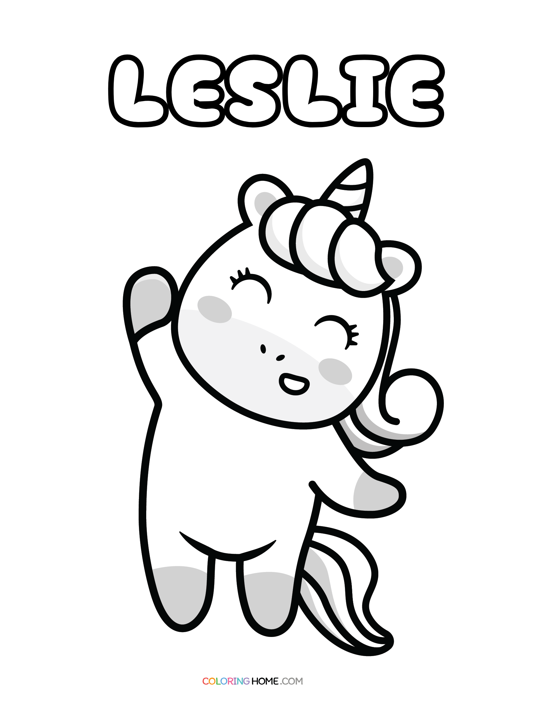 Leslie unicorn coloring page