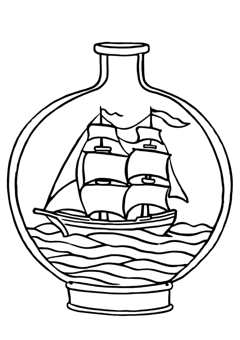 Ship in a Bottle Coloring Page