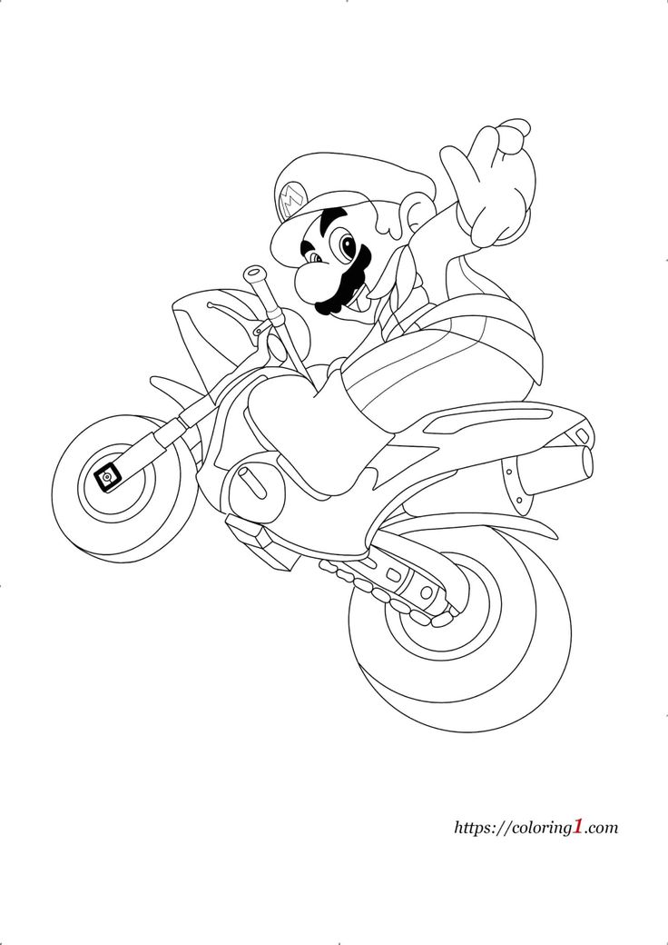 Mario Motorcycle Coloring Pages - 2 Free Coloring Sheets (2021)