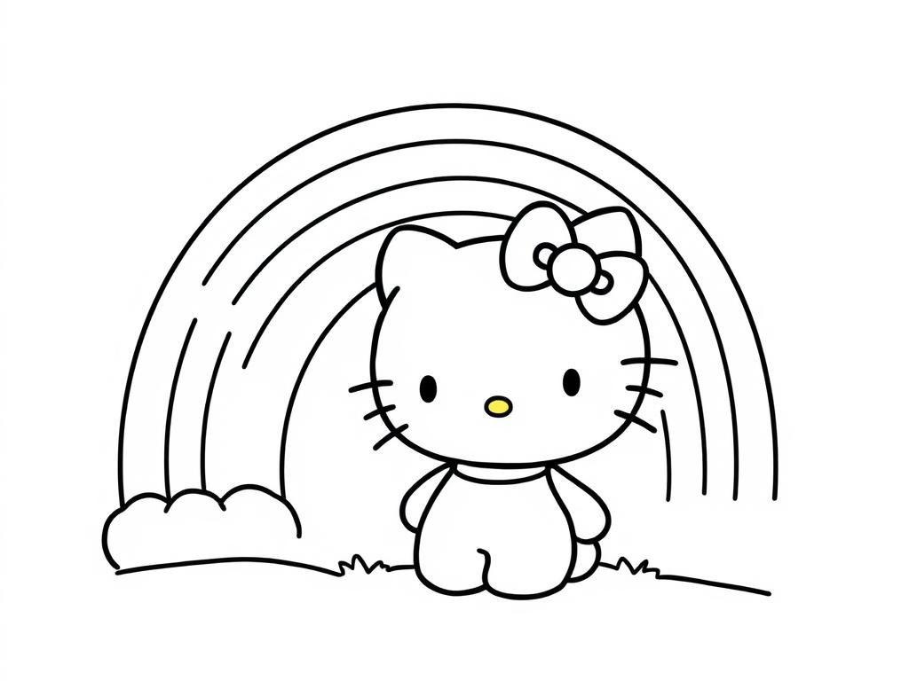 Hello Kitty Under the Rainbow Coloring Page - Free Printable Coloring Page