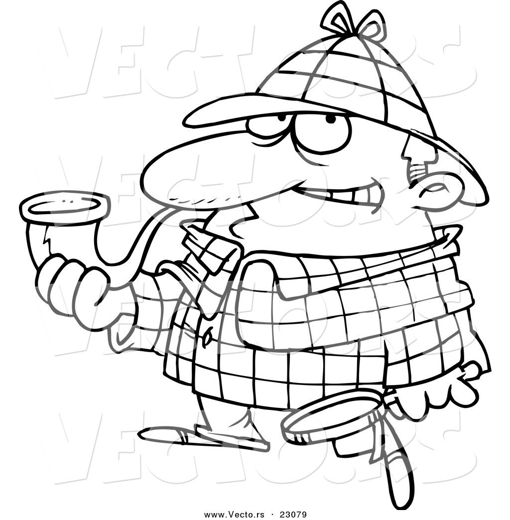 Vector of a Cartoon Sherlock Holmes - Coloring Page Outline by ...