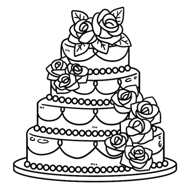 Premium Vector | Wedding cake isolated coloring page for kids