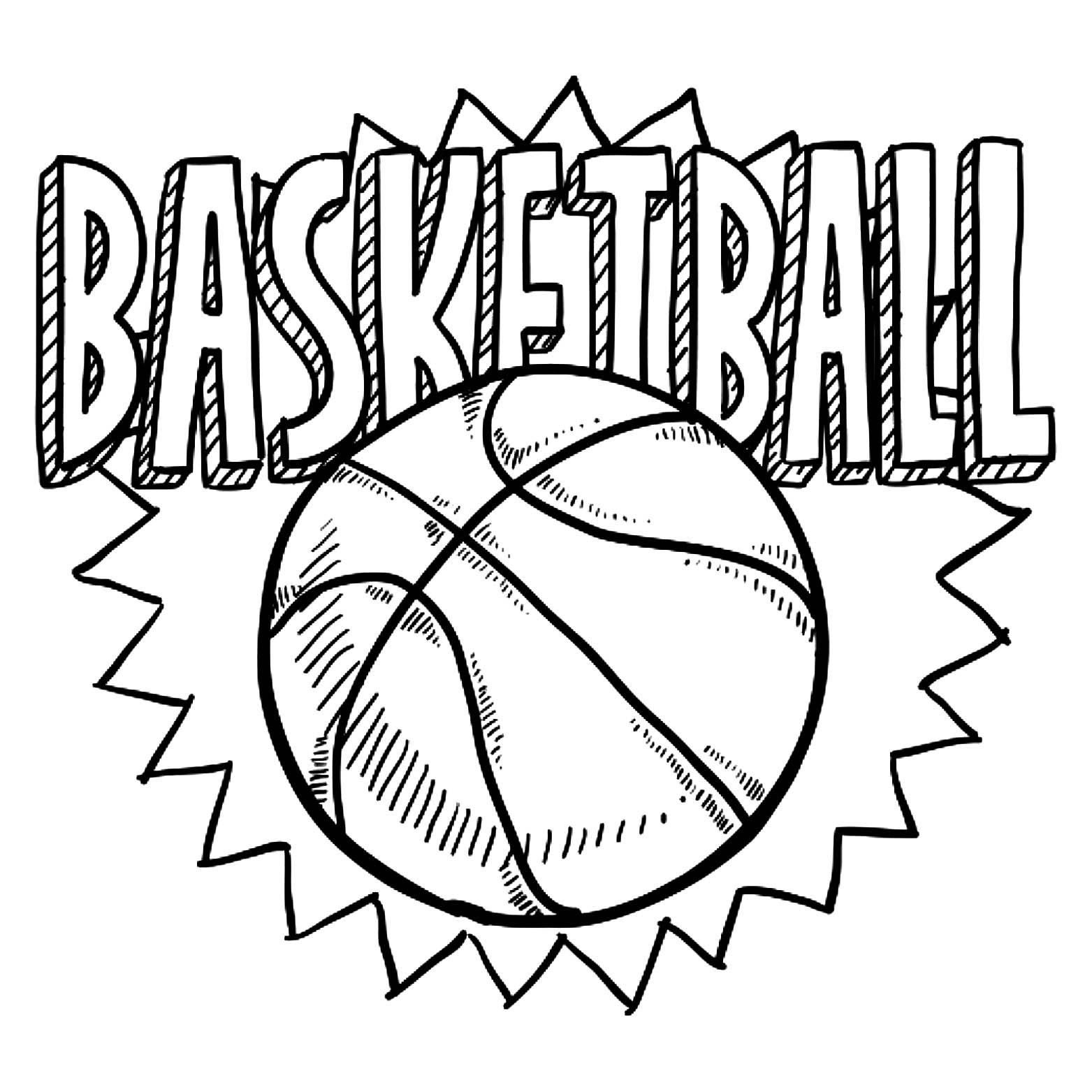 Basketball image to download and color - Basketball Kids Coloring Pages