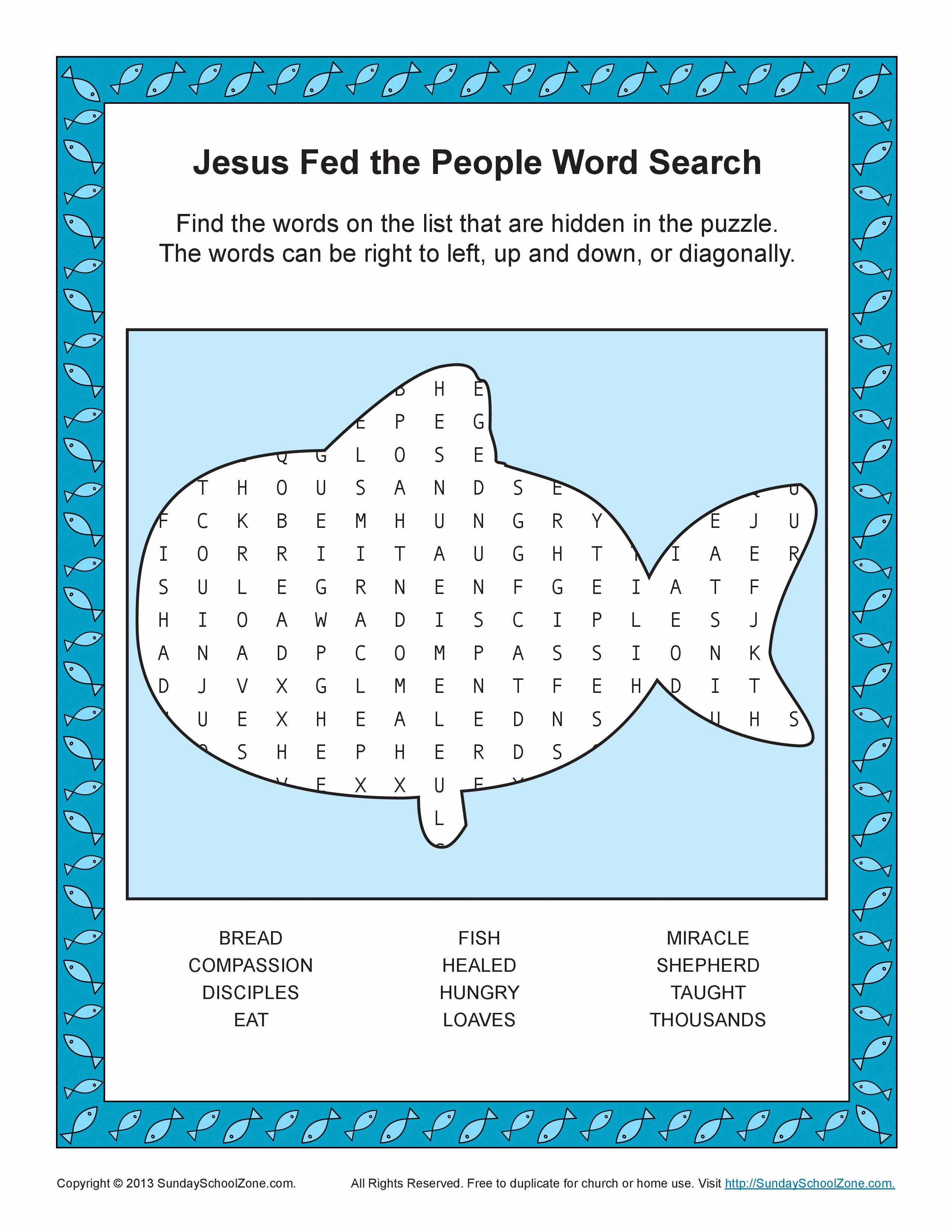 Jesus Feeds 5000 Word Search | Bible Activities for Children