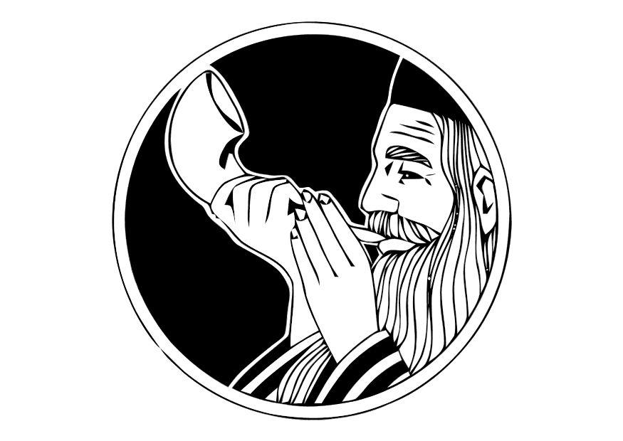 Coloring Page blowing on shofar - free printable coloring pages - Img 11000