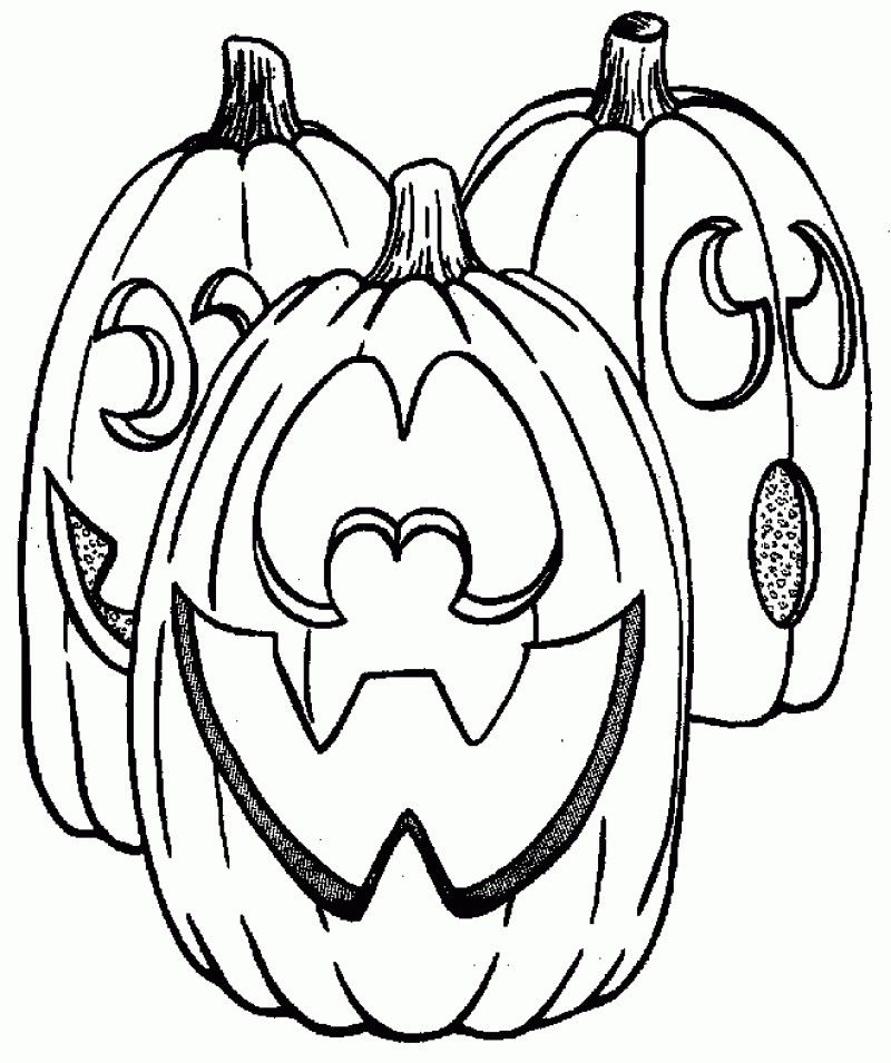 Spooky 3 Pumpkins Halloween Coloring Page - Kids Colouring Pages
