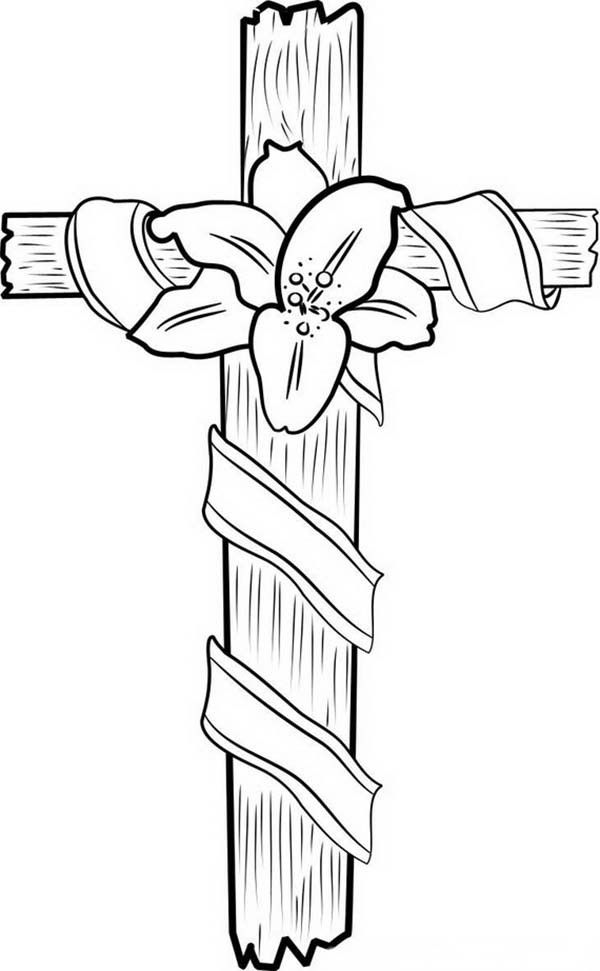 Good Friday Coloring Pages a Cross with Flower : Batch Coloring