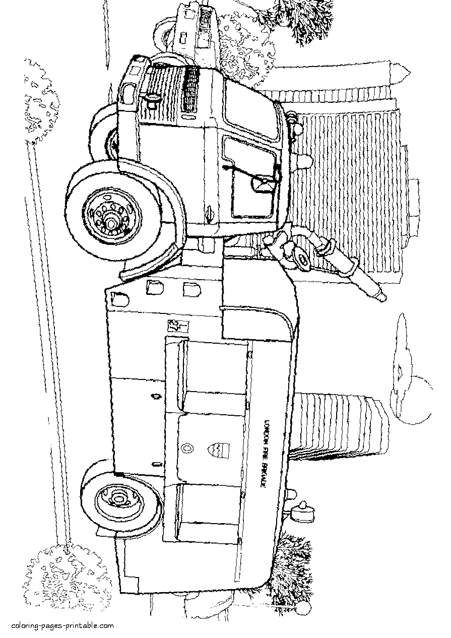 English fire truck coloring page || COLORING-PAGES-PRINTABLE.COM