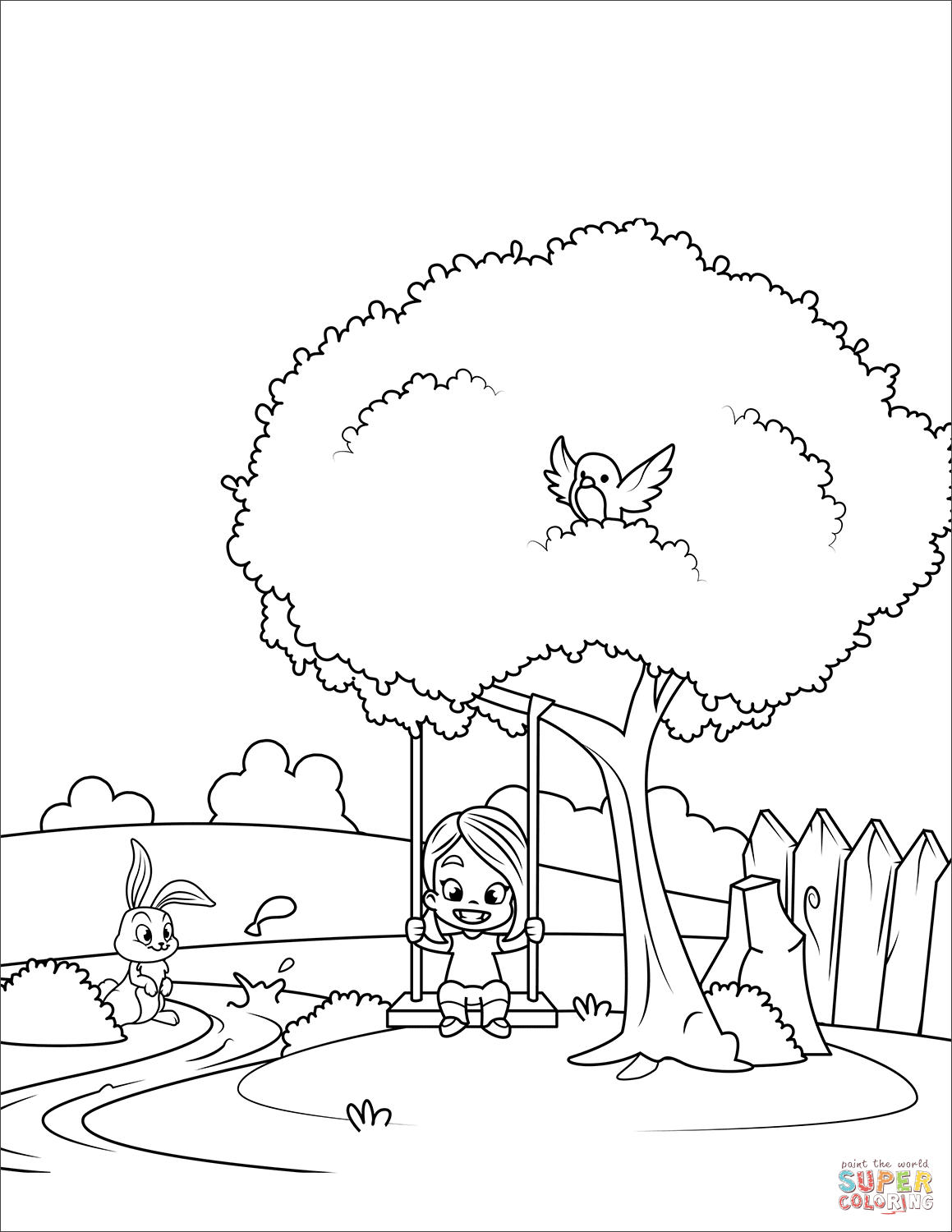 Girl on a Swing coloring page | Free Printable Coloring Pages