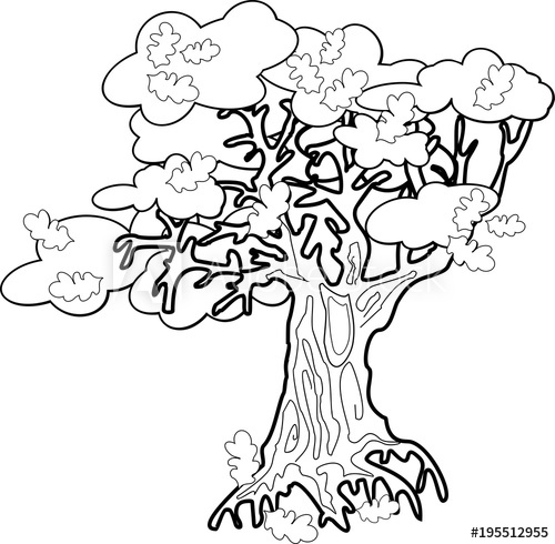 Old oak tree coloring page Stock Vector | Adobe Stock