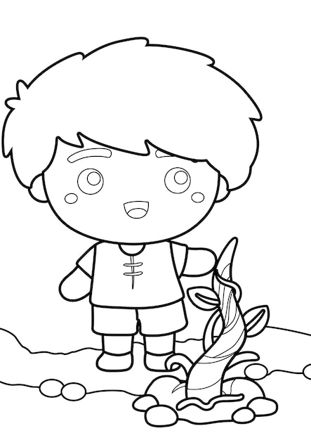 A cute boy coloring page for kids and adult