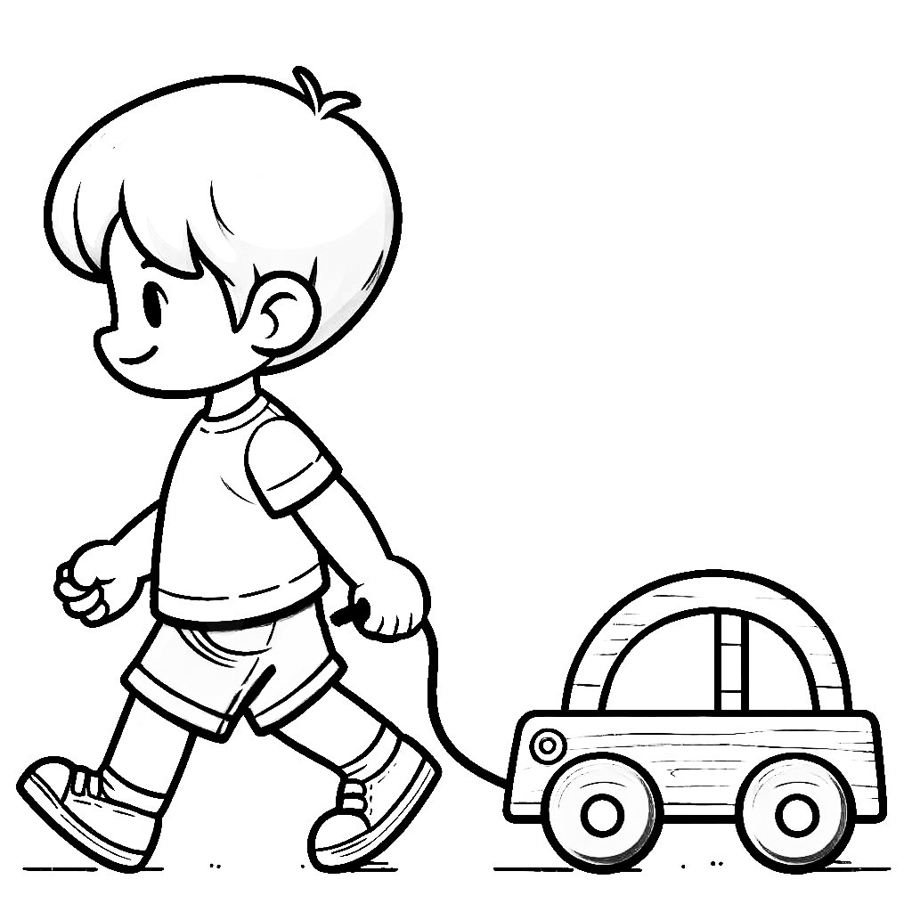 Cute Boy Pulling a Wooden Toy Car ...