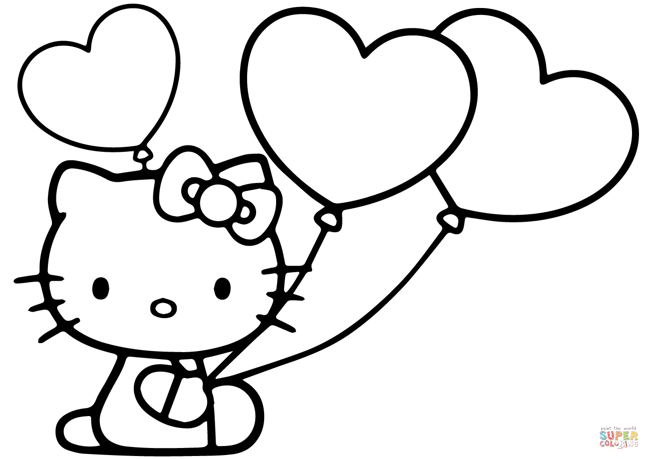 Hello Kitty with Heart Balloons coloring page | Free Printable Coloring  Pages