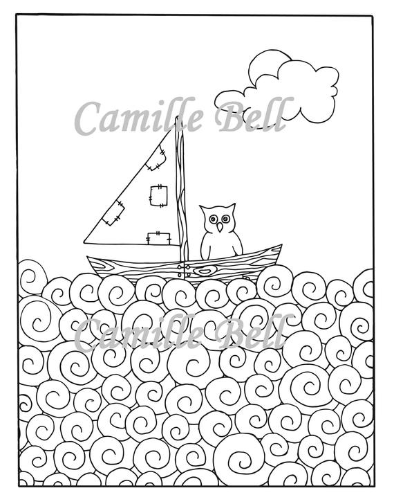 Owl Coloring Page Adult Coloring Page Download Nautical | Etsy