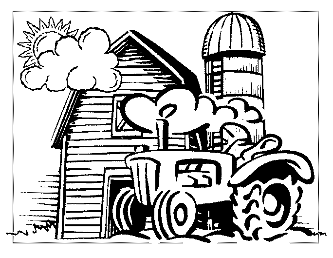 Tractor and Barn Printable Coloring Page |